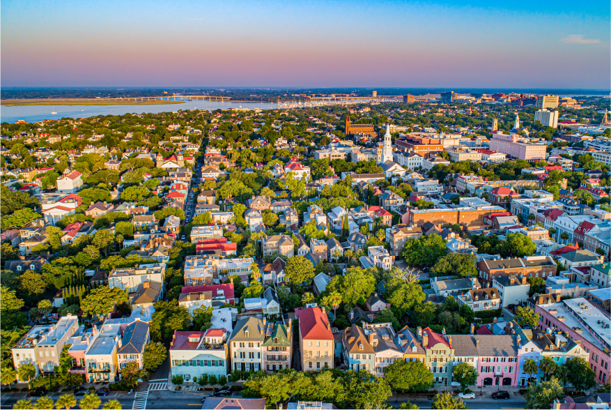 Rainbow Row in Charleston, South Carolina, USA