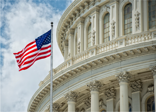 Washington DC Capitol detail on cloudy sky