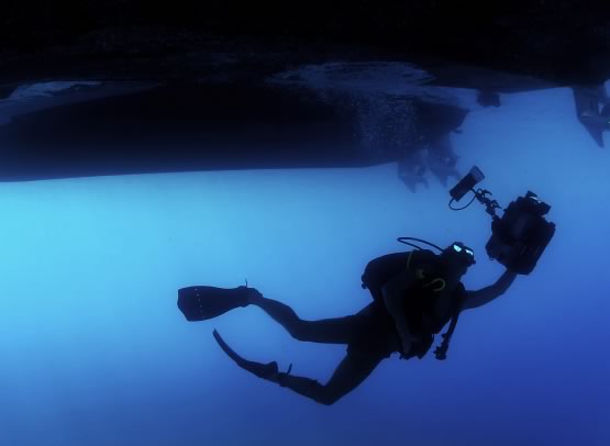 Decorative image of a diver under water