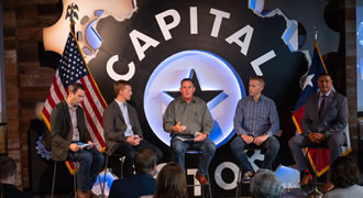 Decorative image of Captain Plew and others on a stage at Fed Supernova.