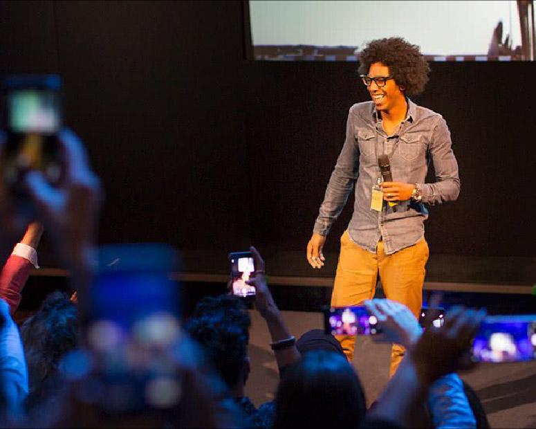 Speaker addresses a crowd